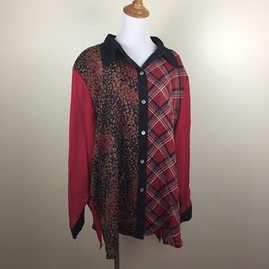 NWT Koos Of Course QVC Mixed Print Button Shirt